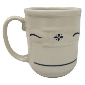 Longaberger Pottery Ivory Ceramic Mug Blue Weave Pattern 12oz